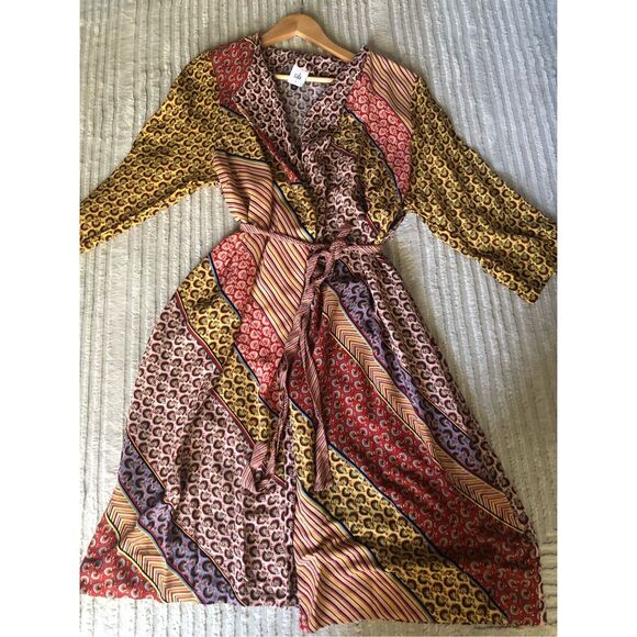 CAbi Poet Jacket Coat Patchwork Belted Pockets Boho Flowy SZ L - Picture 3 of 13